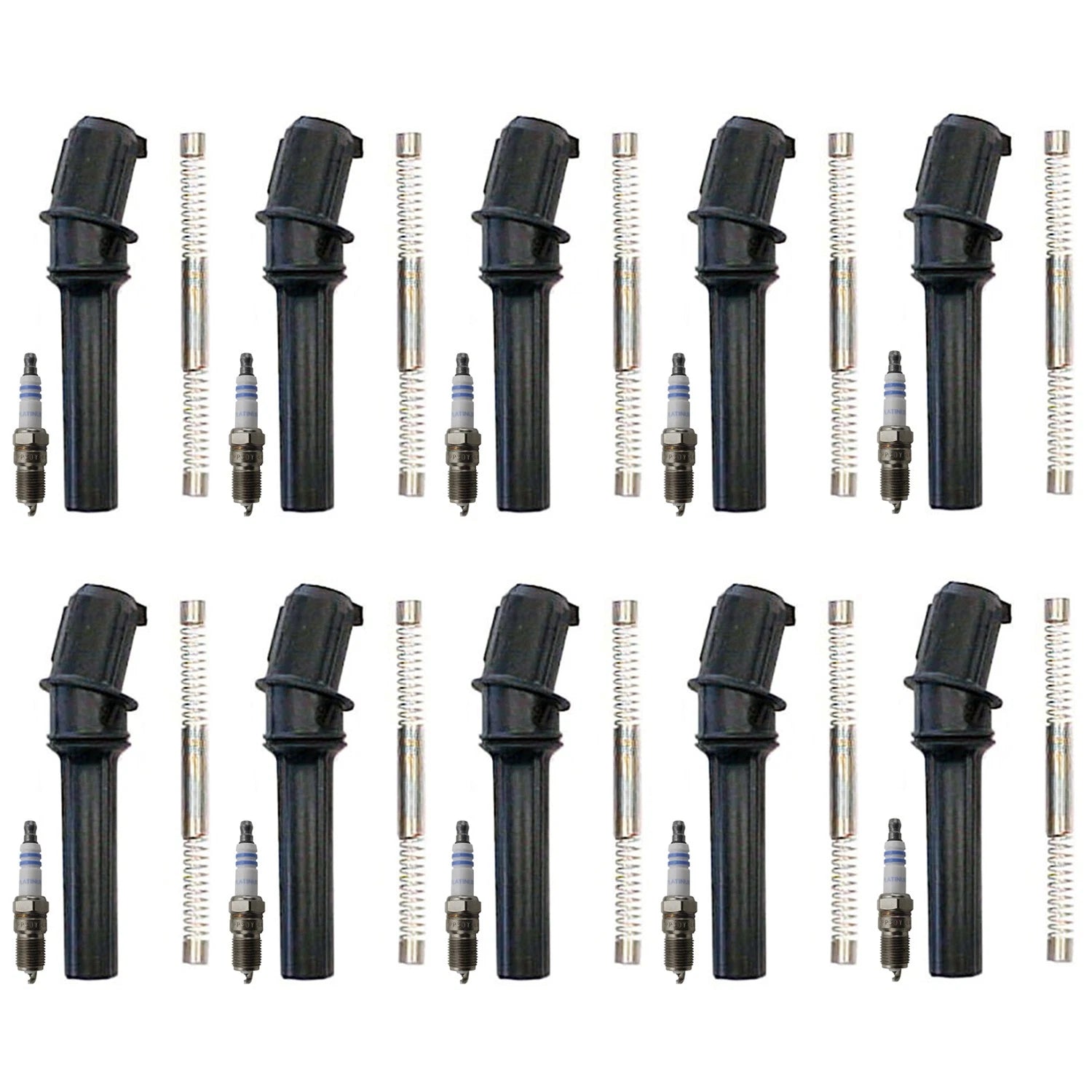 Set of 10 Bosch Platinum Spark Plugs & Denso Ignition Coil Boot Kit for E-Series V10