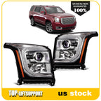 Pair Headlight Assembly for GMC Yukon (2015–2017) with Projector and Bulbs