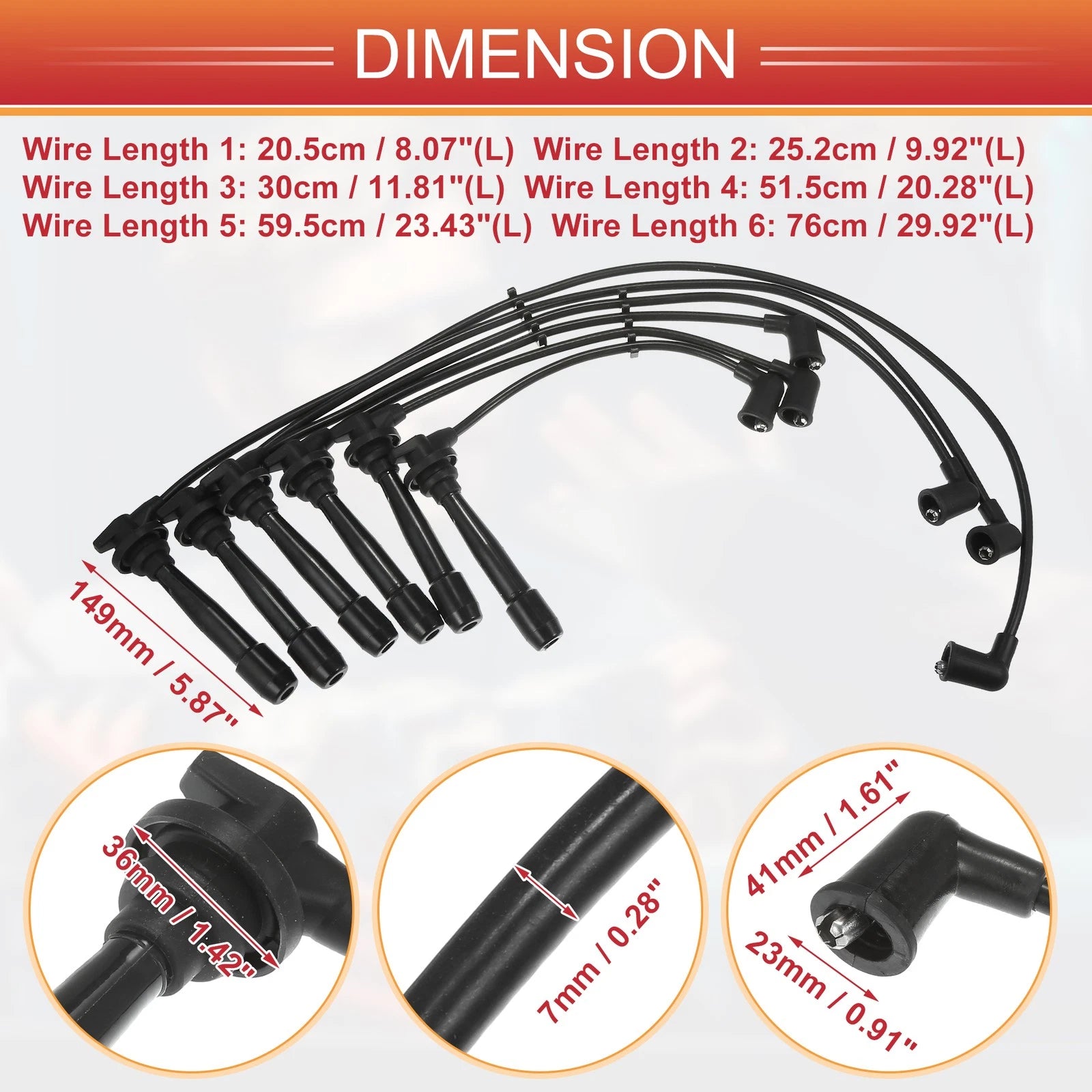 6X Spark Plug Wire Ignition Coil Cable No. 2750137B00 for Hyundai Sonata (1999–2005)