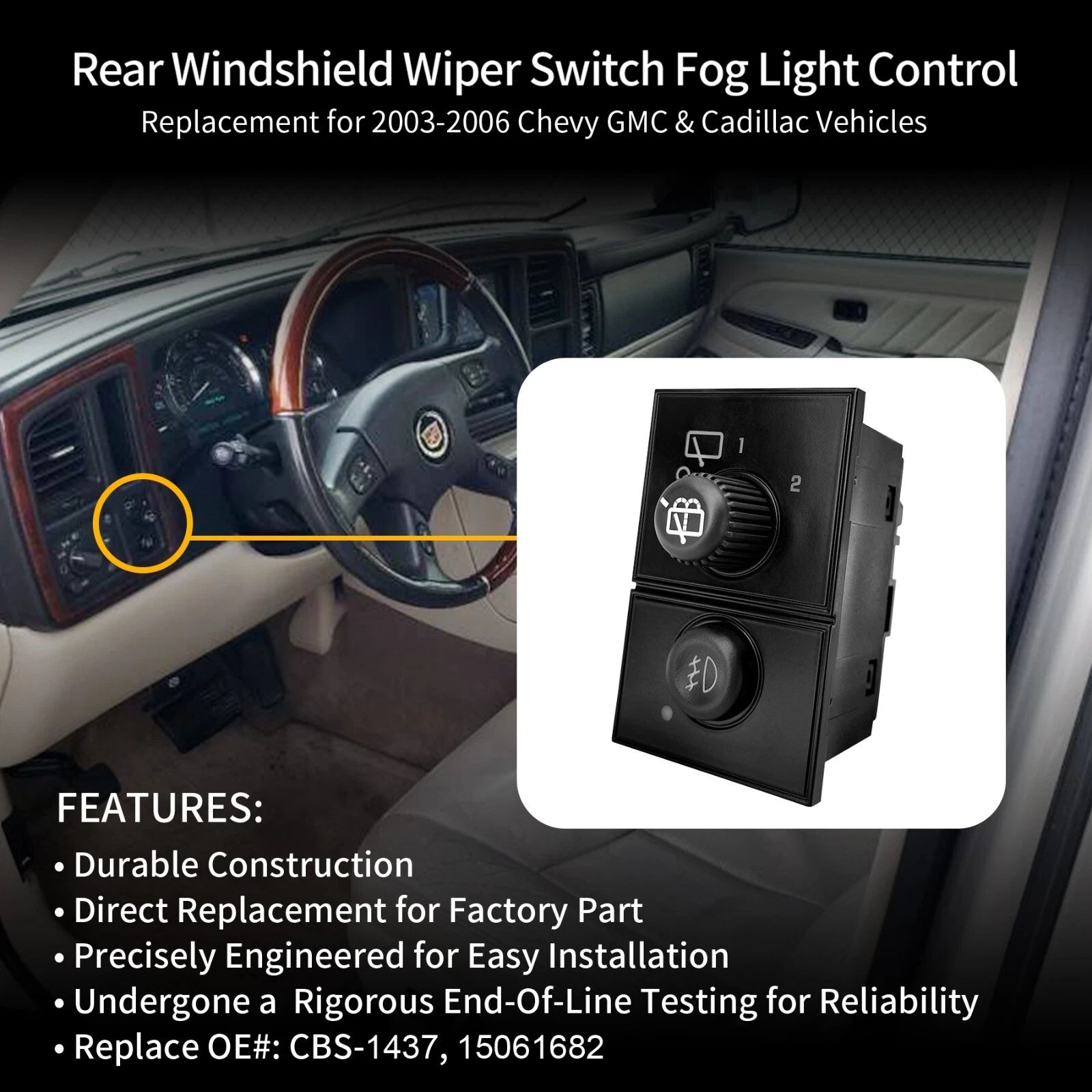 Rear Wiper Switch for Chevy Silverado GMC Sierra Yukon (2003-2006)