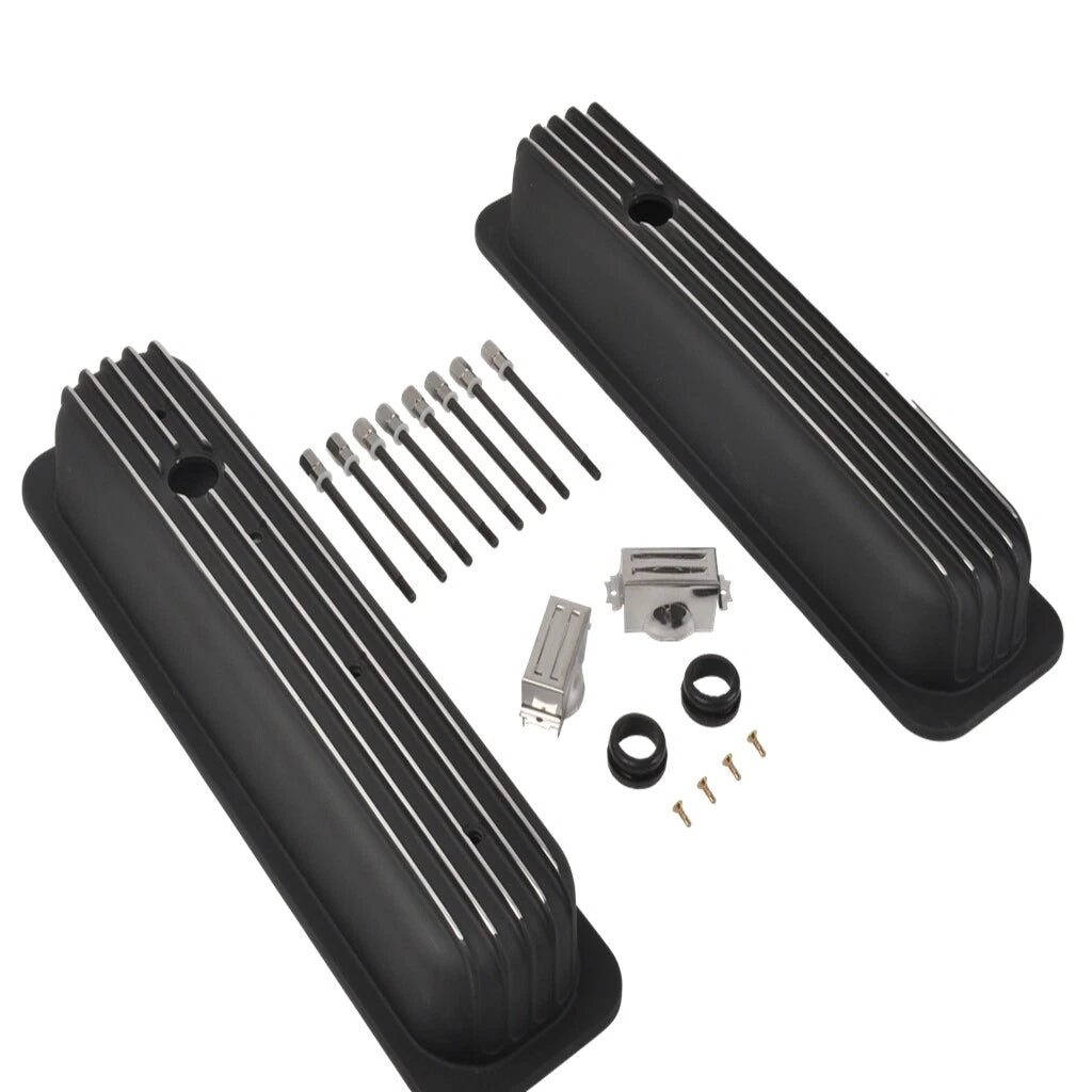 Finned Valve Covers & 12" Air Cleaner Breather Kit for SBC Chevy (1987–1997)