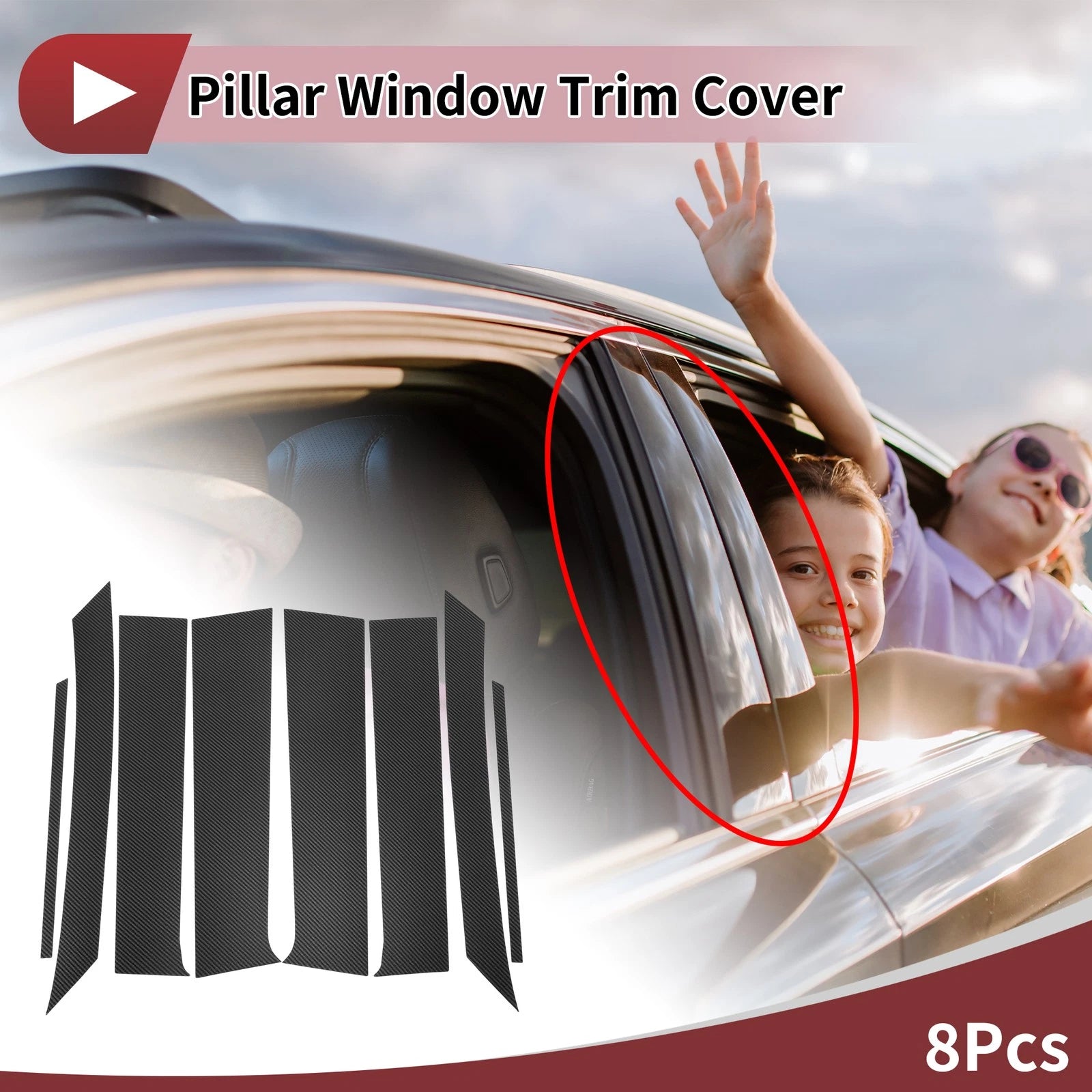 8 Pcs Car Door Pillar Window Trim for Toyota Fortuner (2024–2025) Carbon Fiber