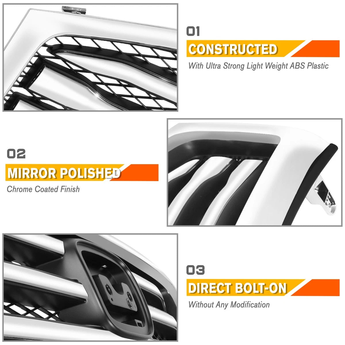 Front Upper Grille Assembly for Honda Pilot (2012–2015) w/Badge Slot, Chrome Moulding