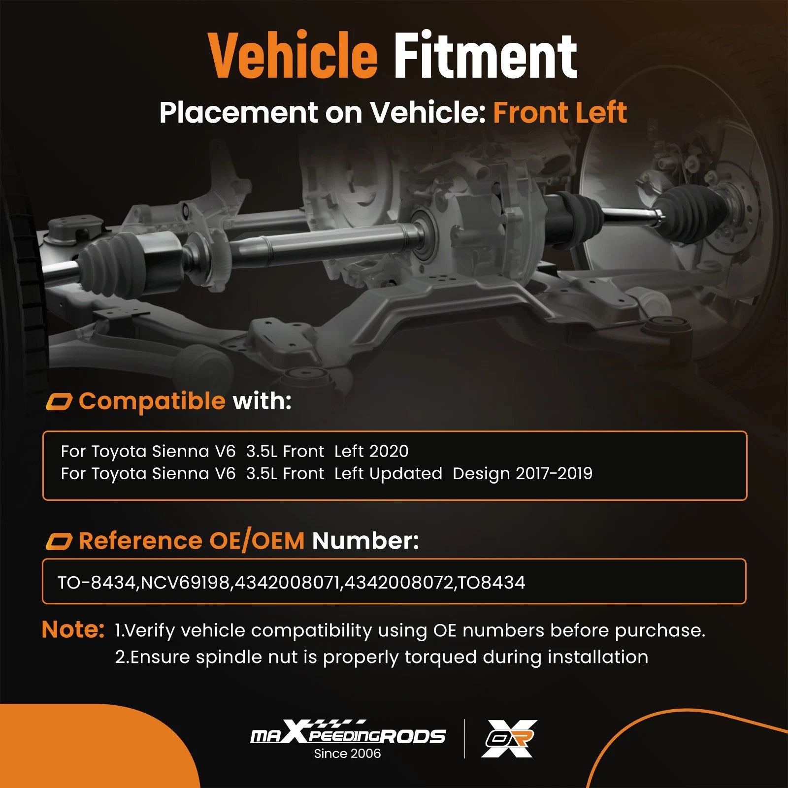 Front Left CV Axle Assembly for Toyota Sienna (2017–2020)
