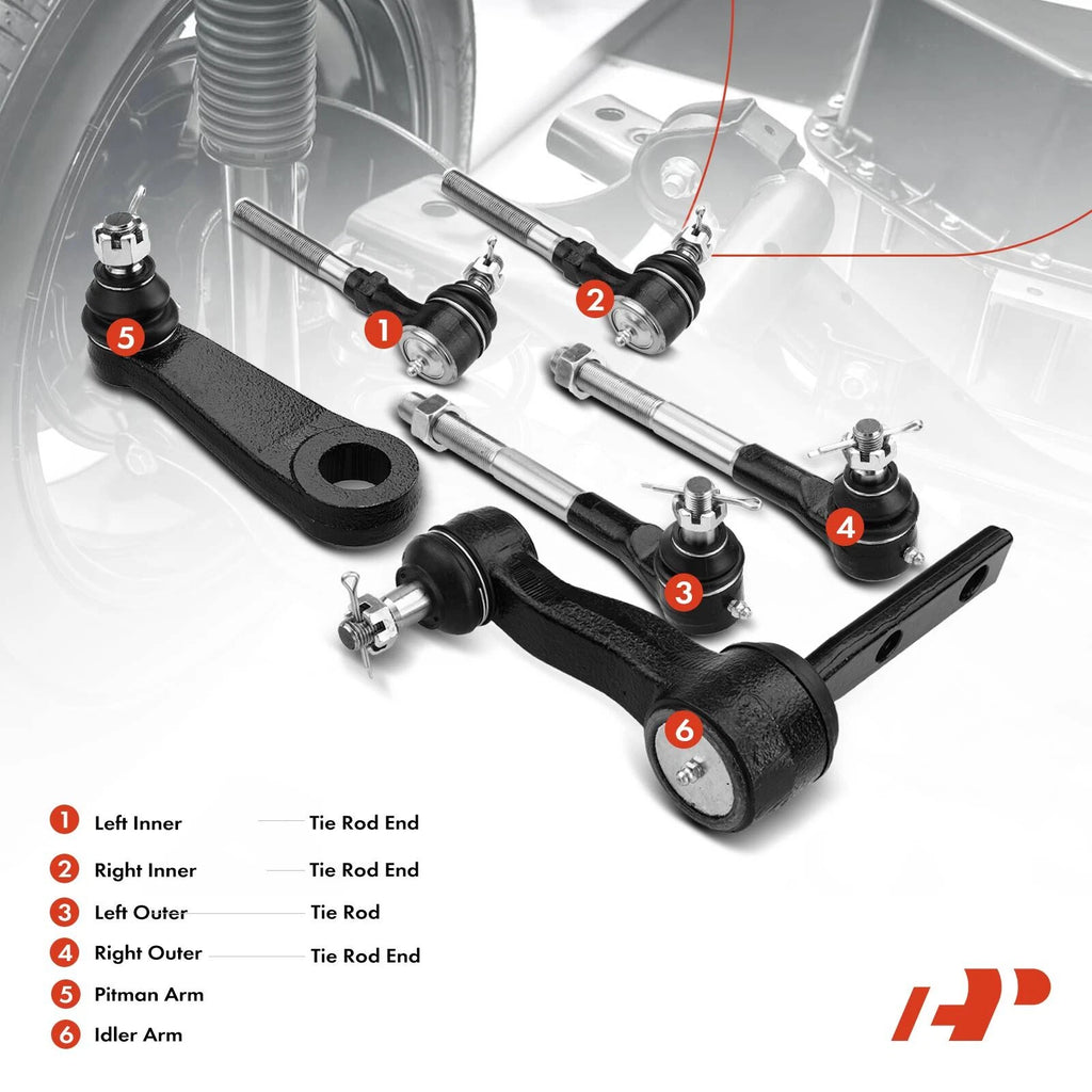 Set of 6 Inner & Outer Tie Rod Ends for Ford F-150 F-250 Expedition (1997–2003)