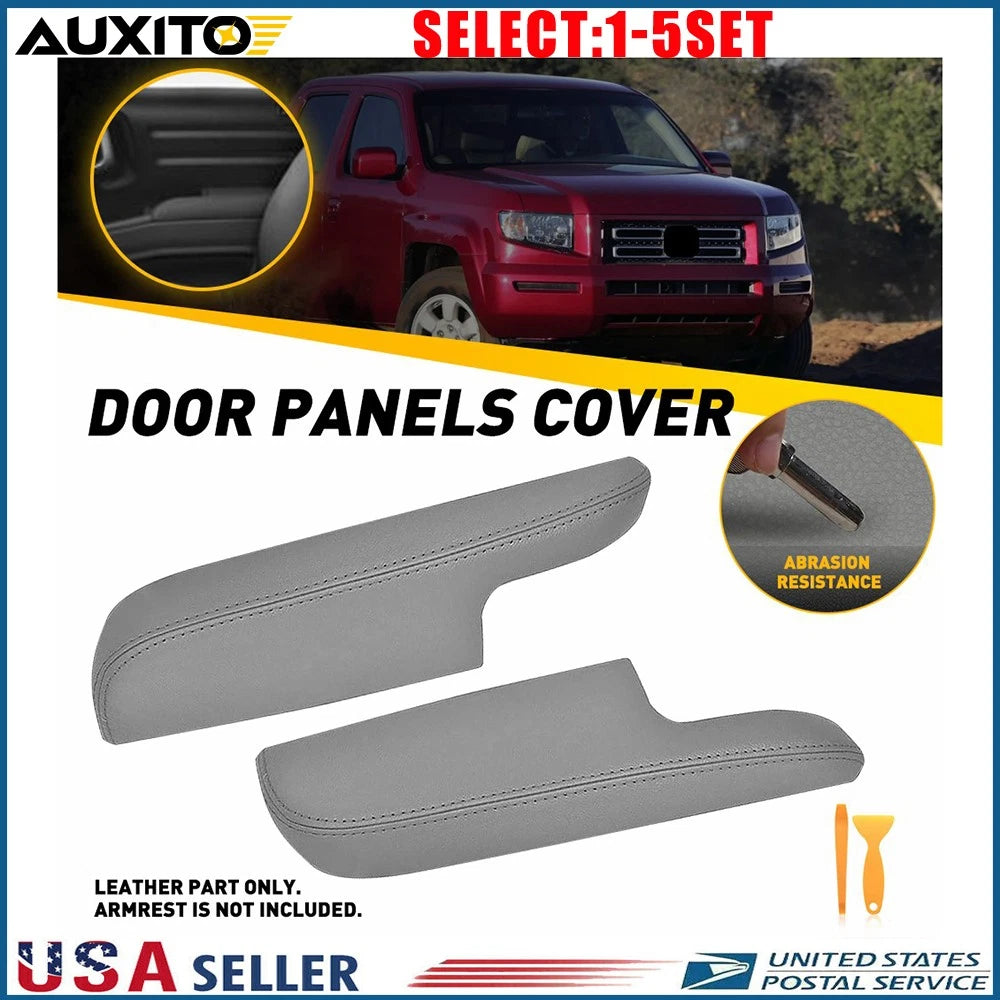 Set of 2 Gray Leather Front Door Armrest Covers for Honda Ridgeline (2006–2014)