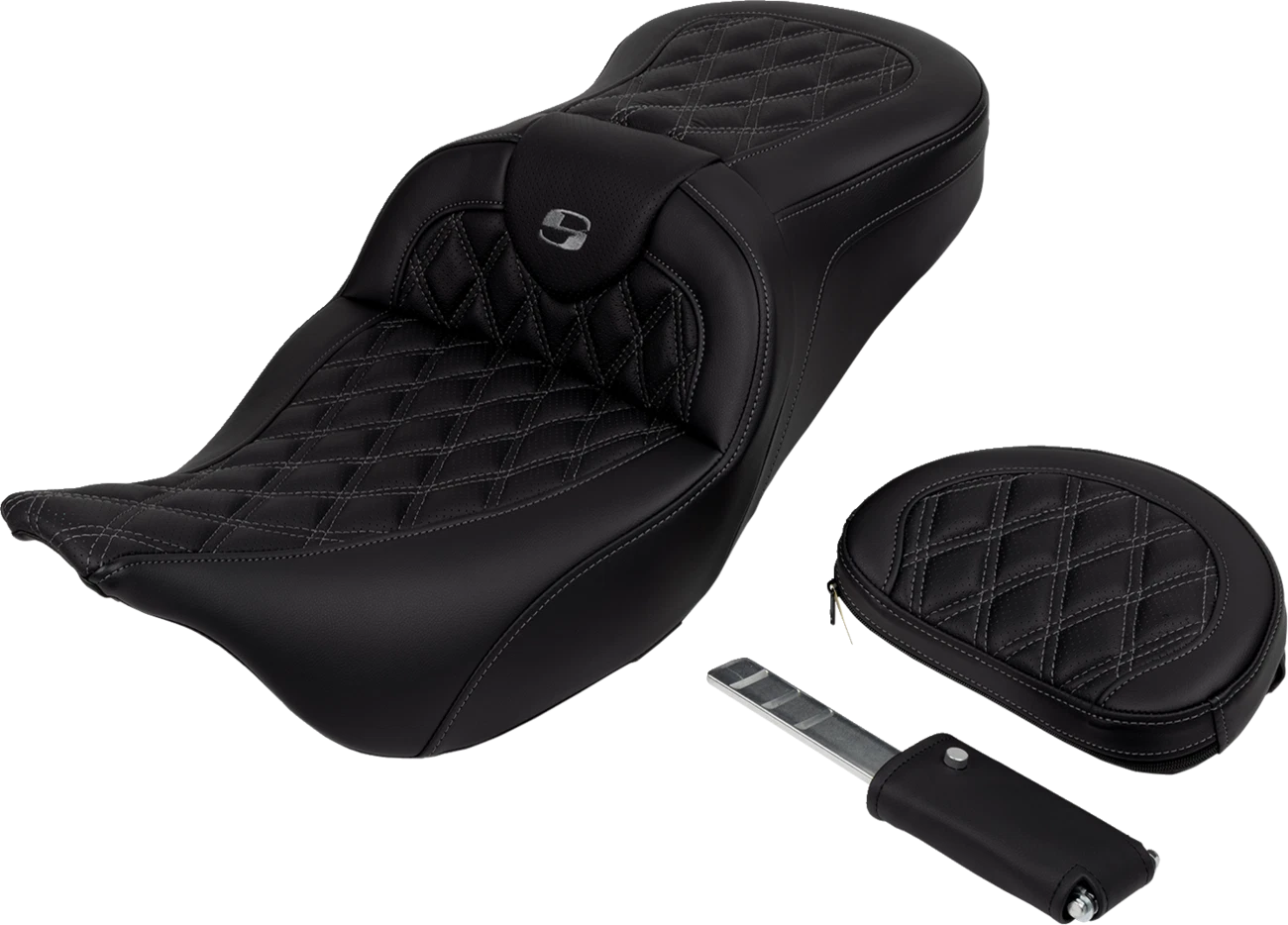 SADDLEMEN Roadsofa Seat with Backrest for FL (2008–2023) - Dark Gray Stitch