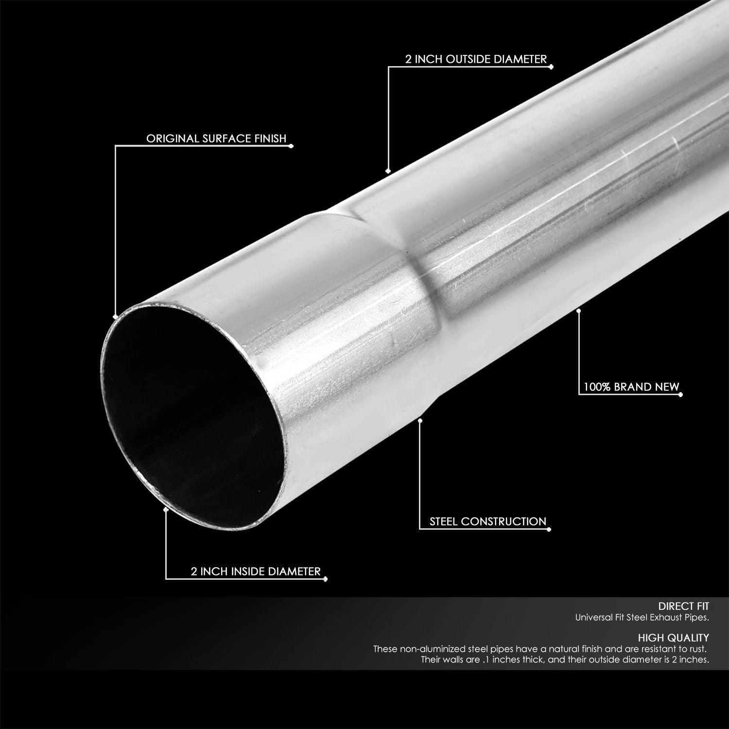 16-Piece 2.0" OD Steel Exhaust Pipes & Bands Kit Universal
