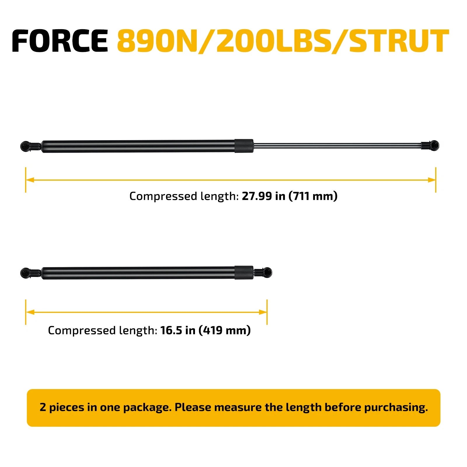 ST280M200 Gas Strut Lift Support for Leer Camper Topper (28", 200lb)