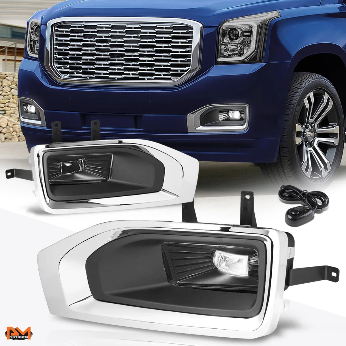 High-Power LED Fog Lights + Bezels + Switch for GMC Yukon XL (2015–2018)