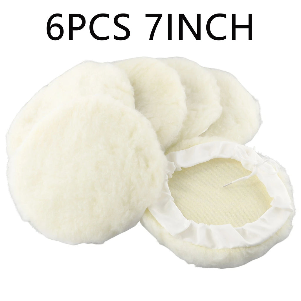 Set of 6 Lambs Wool Buffing Wheel Pads for Car Polisher (7 Inch)