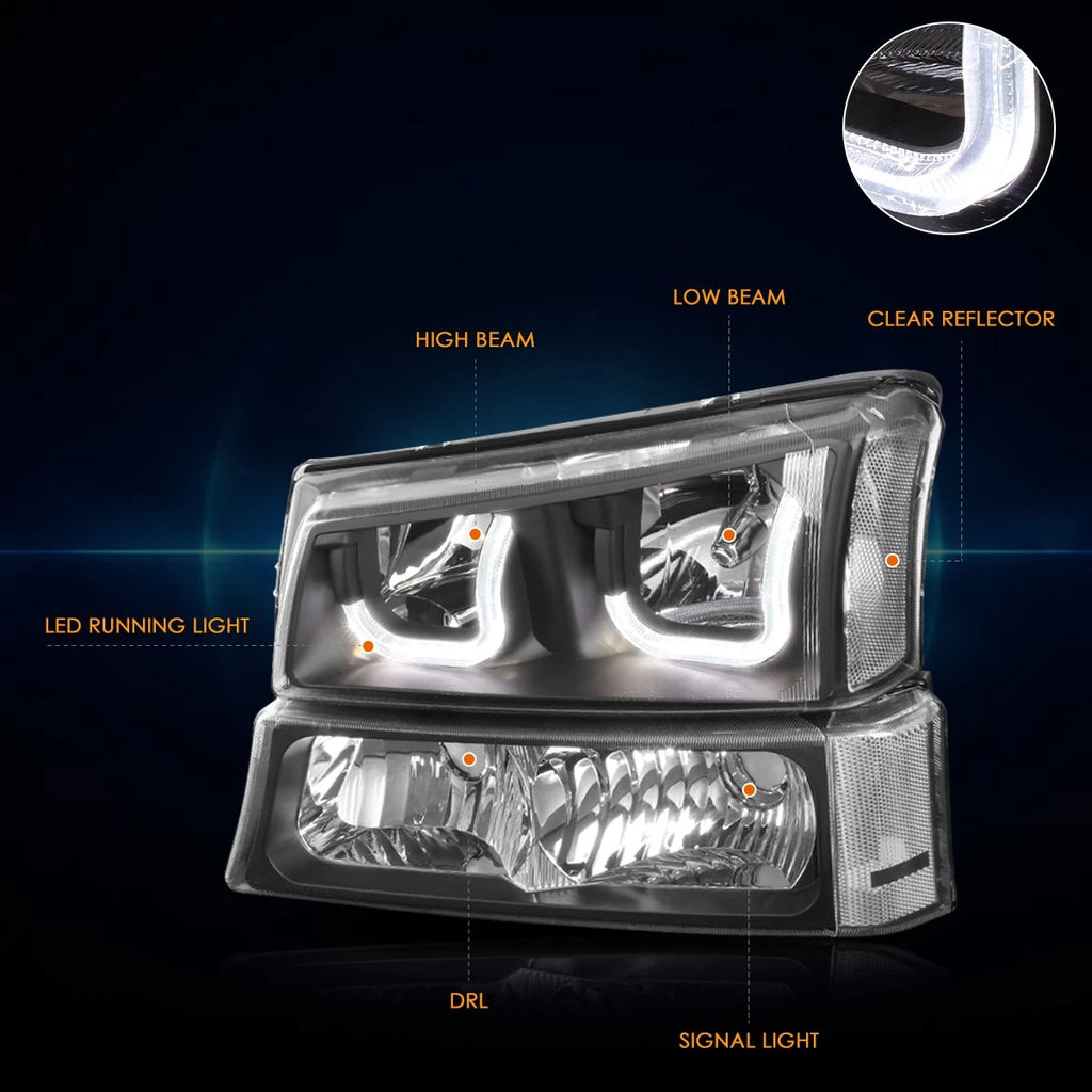 J-Halo LED DRL Headlights for Chevy Silverado/Avalanche (2003–2006)