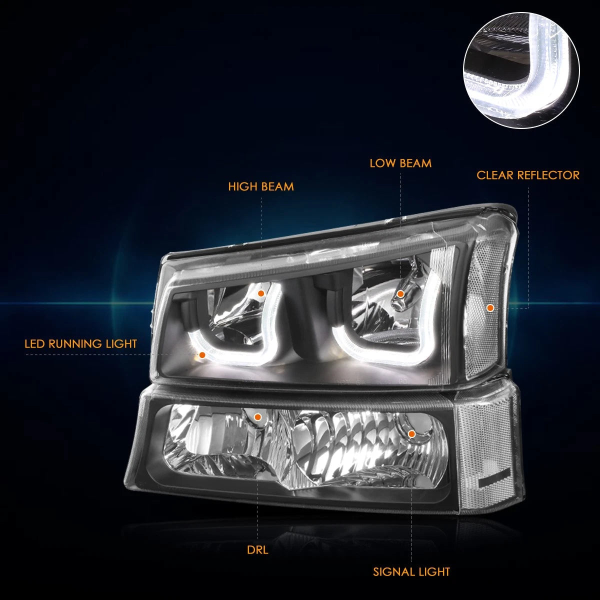 J-Halo LED DRL Headlights for Chevy Silverado/Avalanche (2003–2006)