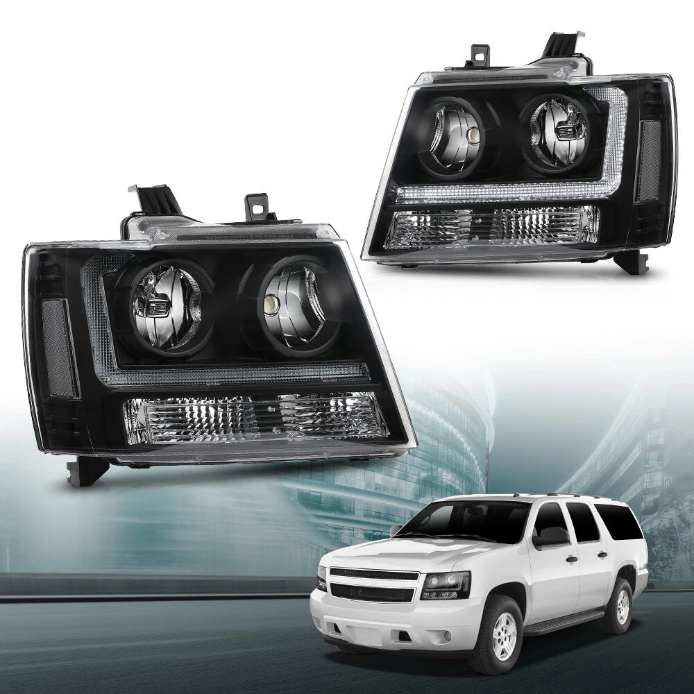 Clear Black LED DRL Headlights for Chevy Avalanche Tahoe Suburban (2007–2014)