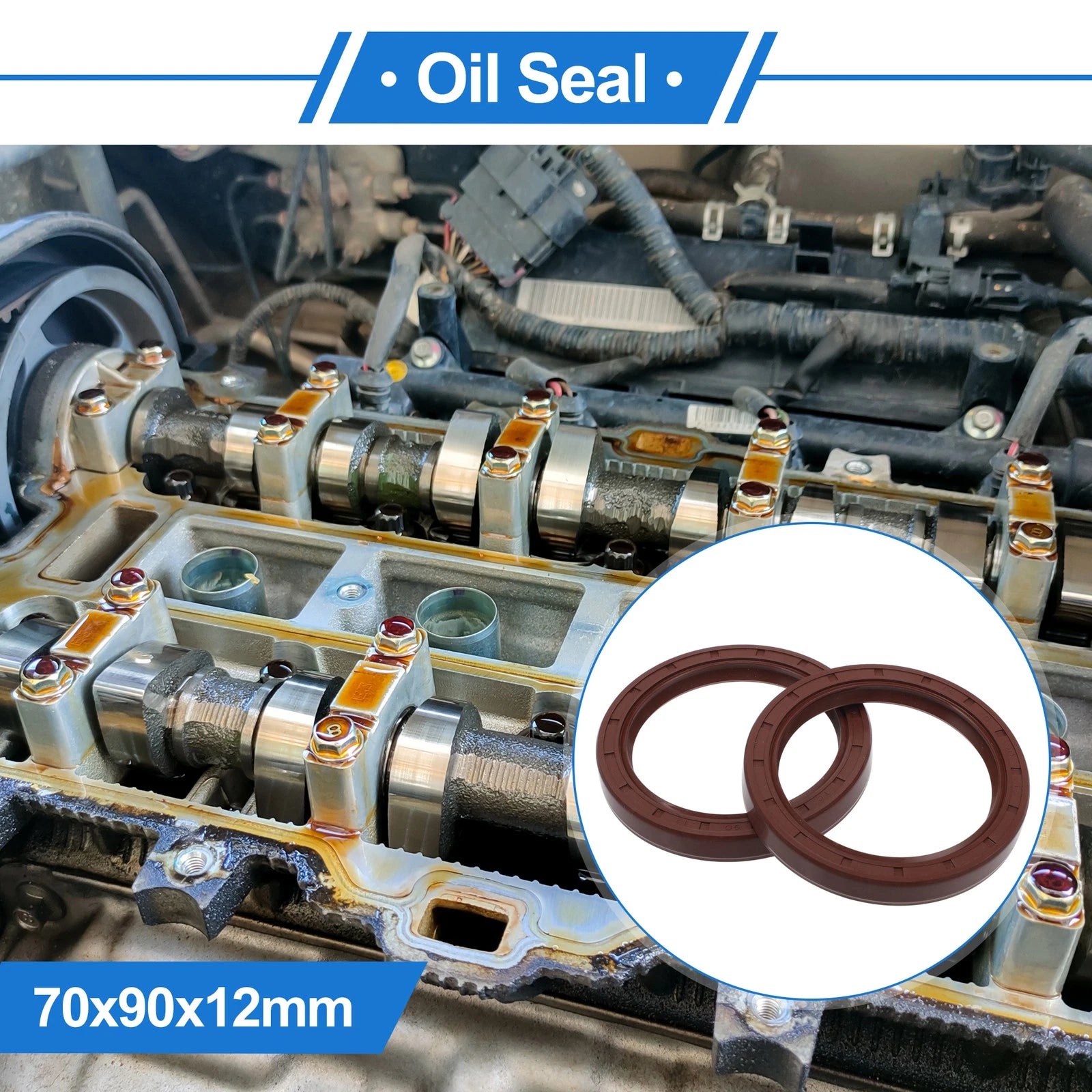 2X Oil Seal Rotary Shaft Seal FKM Rubber 70x90x12mm for Various Models