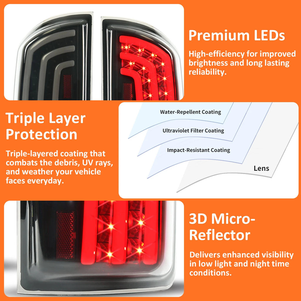 Smoked LED Tail Lights for Dodge Ram 1500 (2007–2008) & Ram 2500/3500 (2007–2009)
