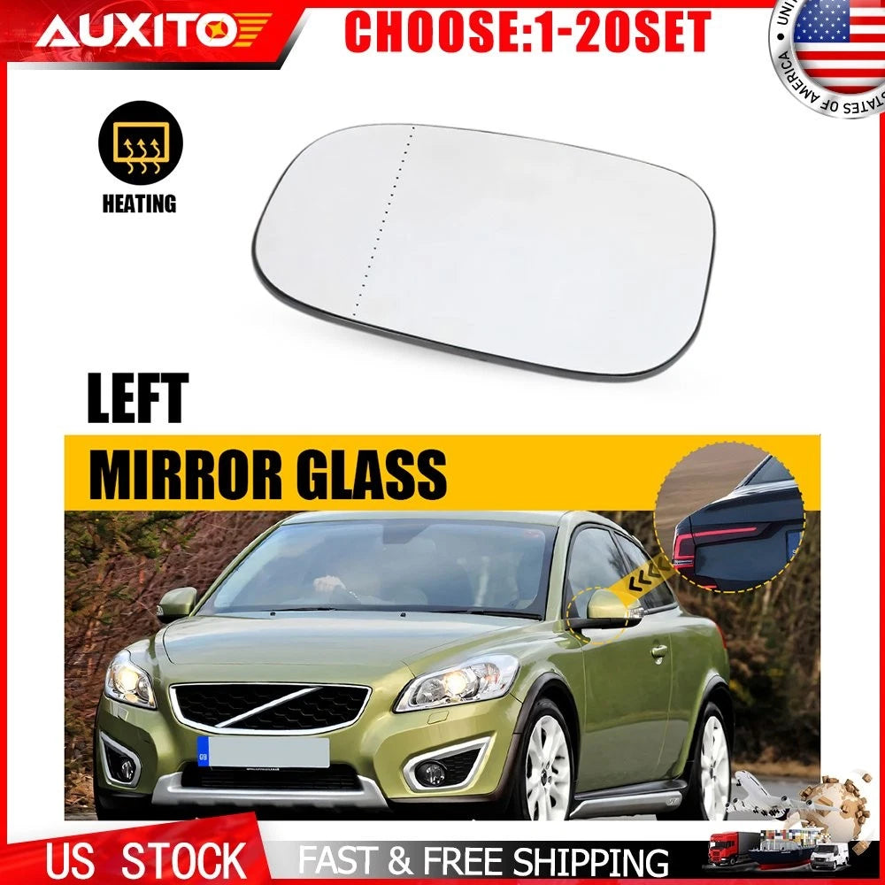 Left Driver Heated Mirror Glass with Backing Plate for Volvo C30 S40 C70 (2006–2013)