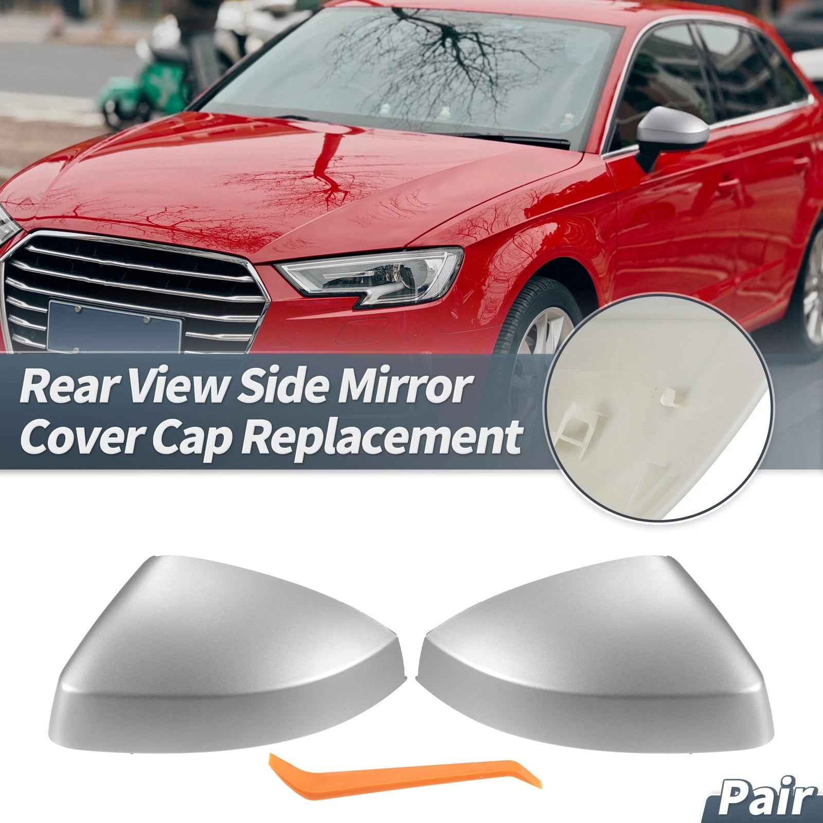Set of 2 Chrome Plated Rearview Mirror Cover Caps for Audi A3 S3 RS3 (2013–2018)