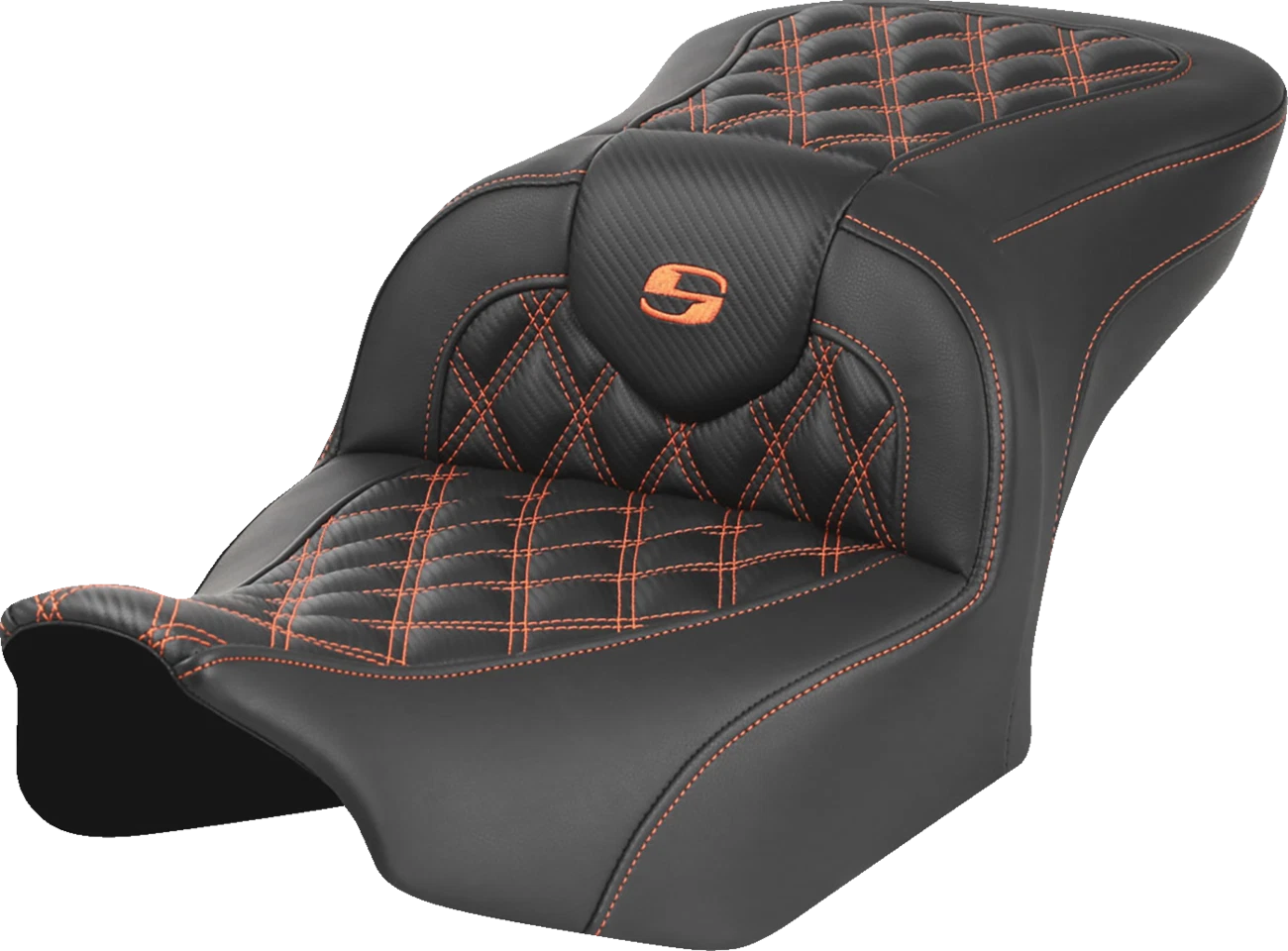 SADDLEMEN RoadSofa Seat for Motorcycle (without Backrest, Carbon Fiber, Orange Stitch)