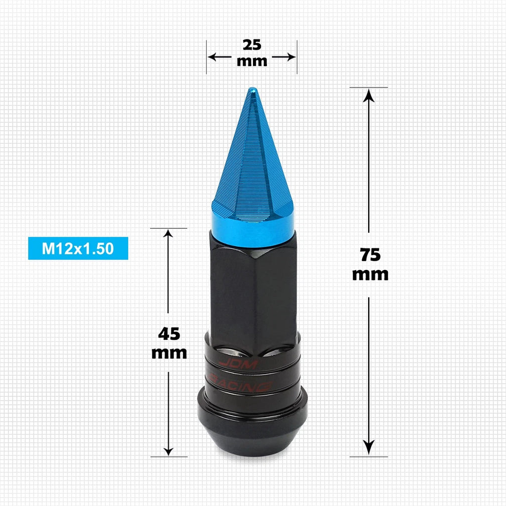 20Pc M12X1.5 Sky Blue JDM Wheel Lug Nuts + Spline Locks + Spiked Cap
