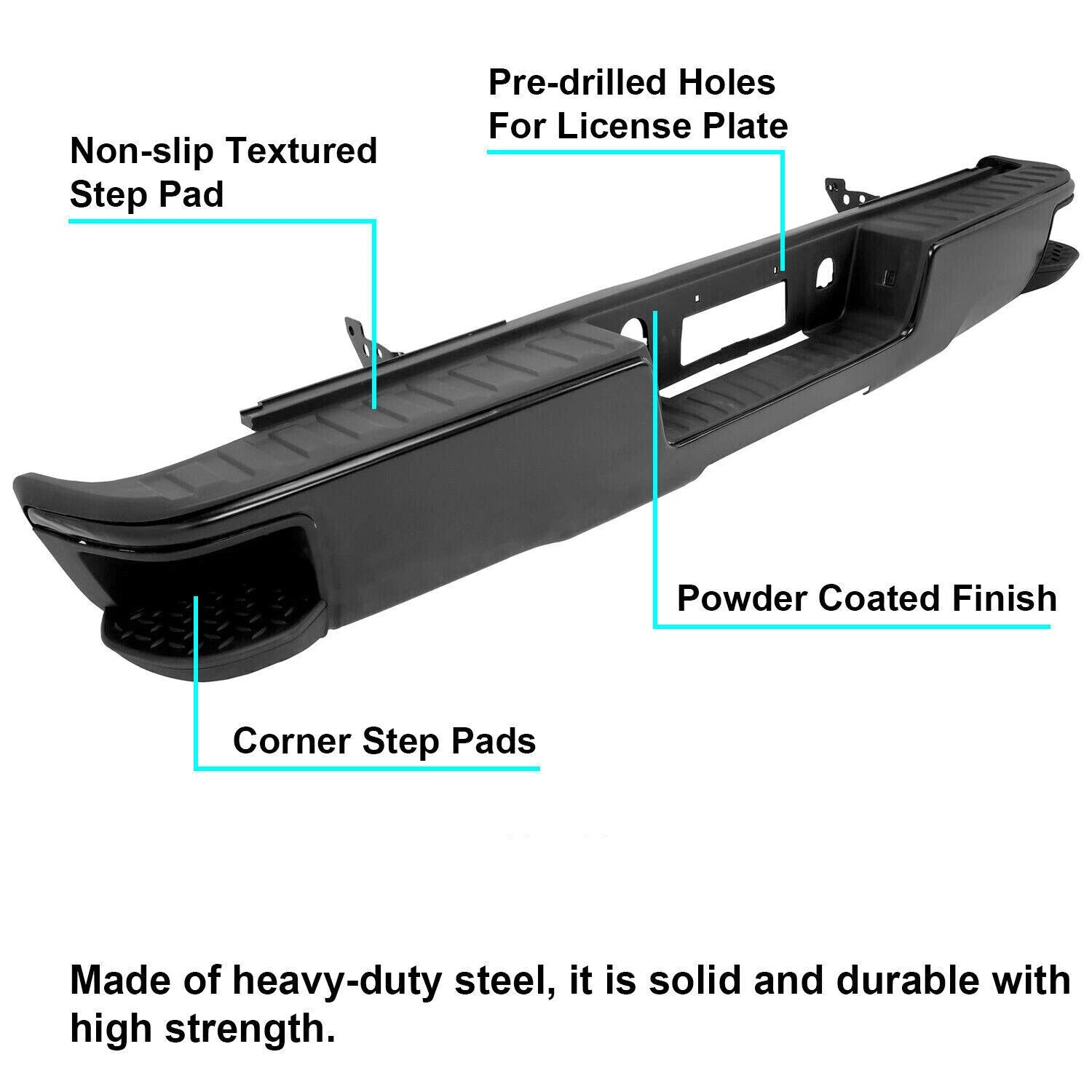 Black Rear Bumper with Corner Steps for Chevy Silverado GMC Sierra 1500 (2014–2018)