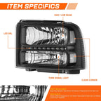 LED Headlight Lamp for Ford F250-F550 Super Duty Excursion (2005–2007)