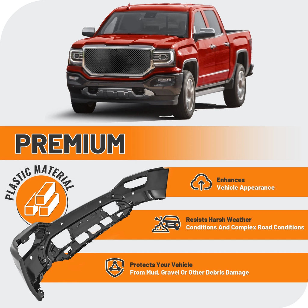 Front Bumper Cover for GMC Sierra 1500 (2016–2019) Black with Sensor Hole
