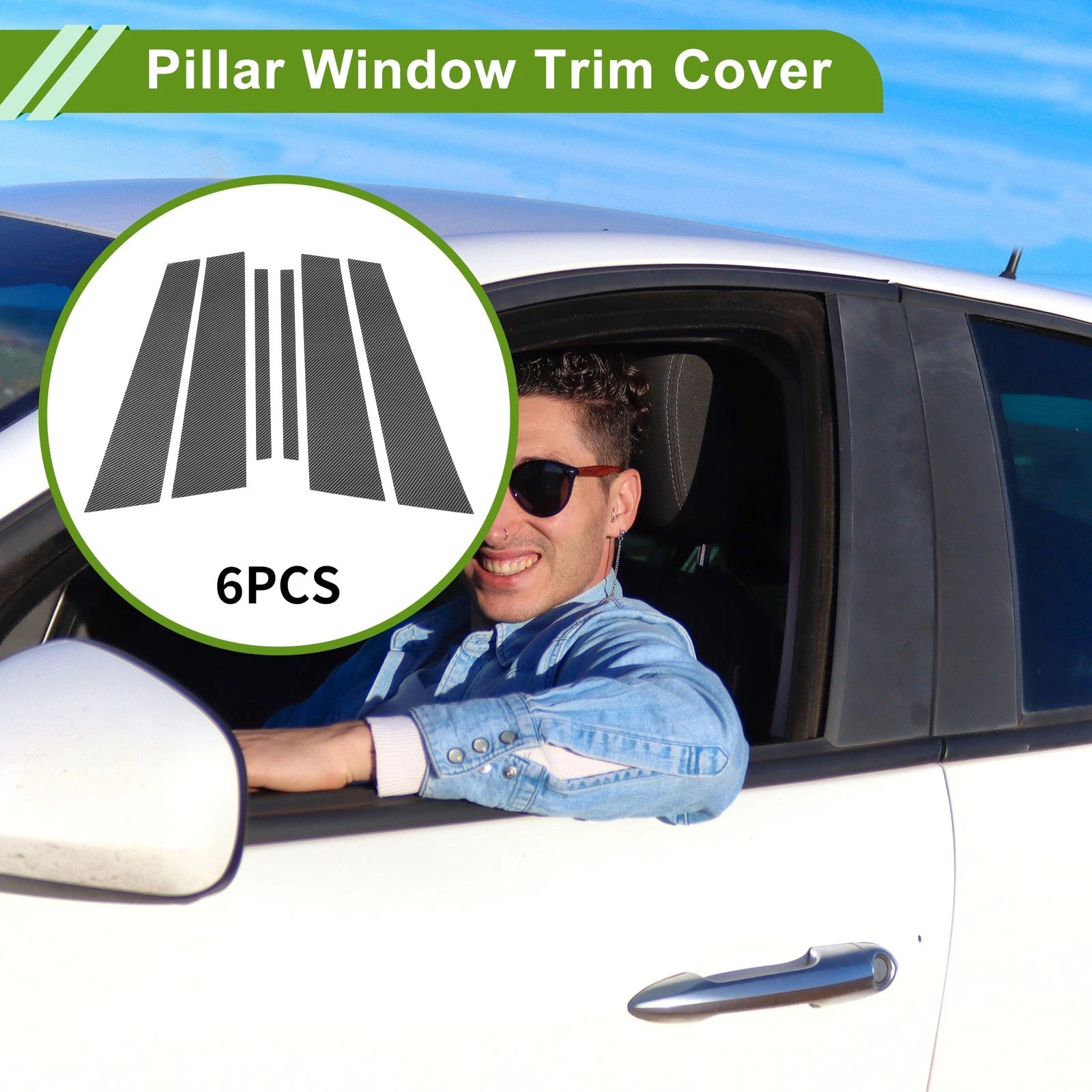 6 Pcs Door Pillar Window Trim for BMW 5-Series (2018–2023) Carbon Fiber