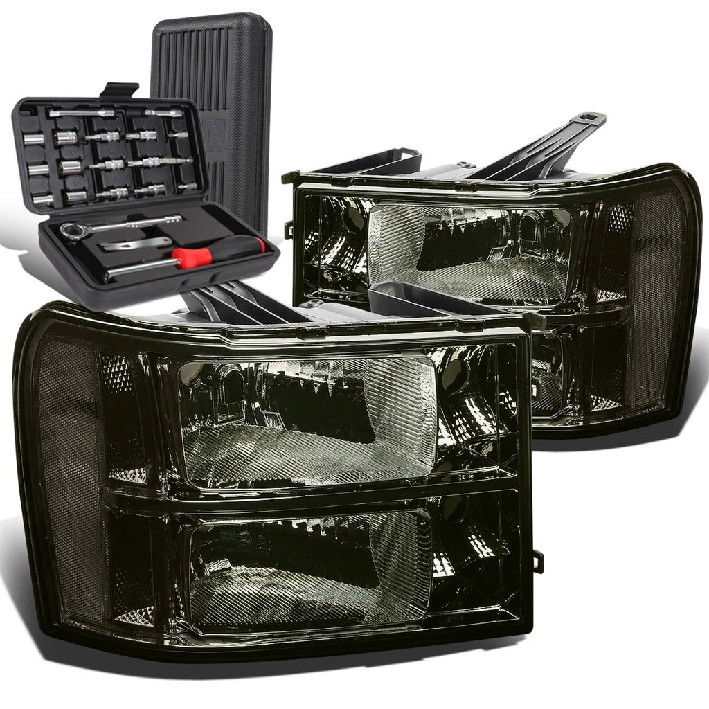 Pair of Smoked/Clear Signal Headlight Lamps for GMC Sierra 1500 (2007–2013)