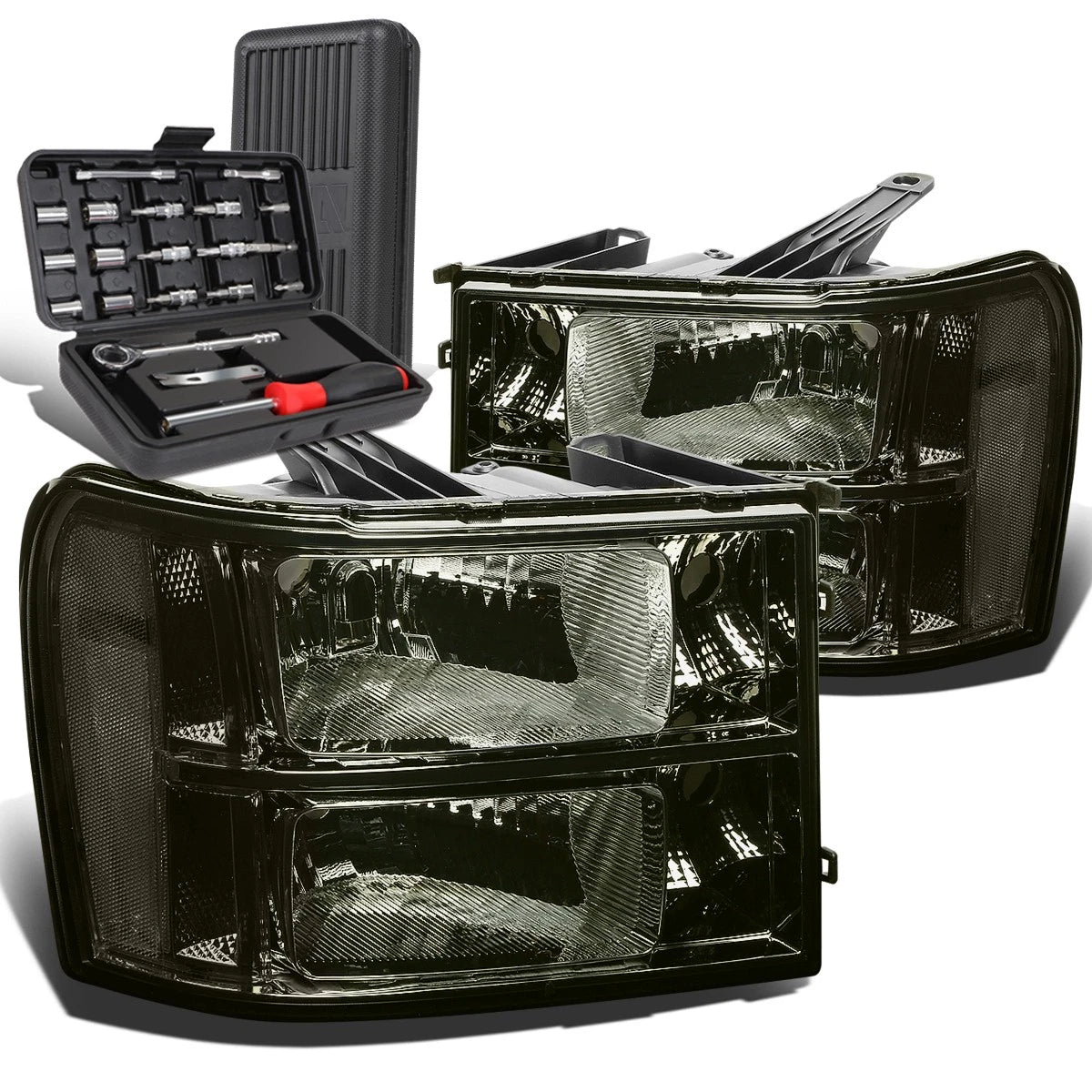 Pair of Smoked/Clear Signal Headlight Lamps for GMC Sierra 1500 (2007–2013)