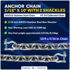 5/16" Boat Anchor Chain with 2 Shackles for Marine Use (HTG4)