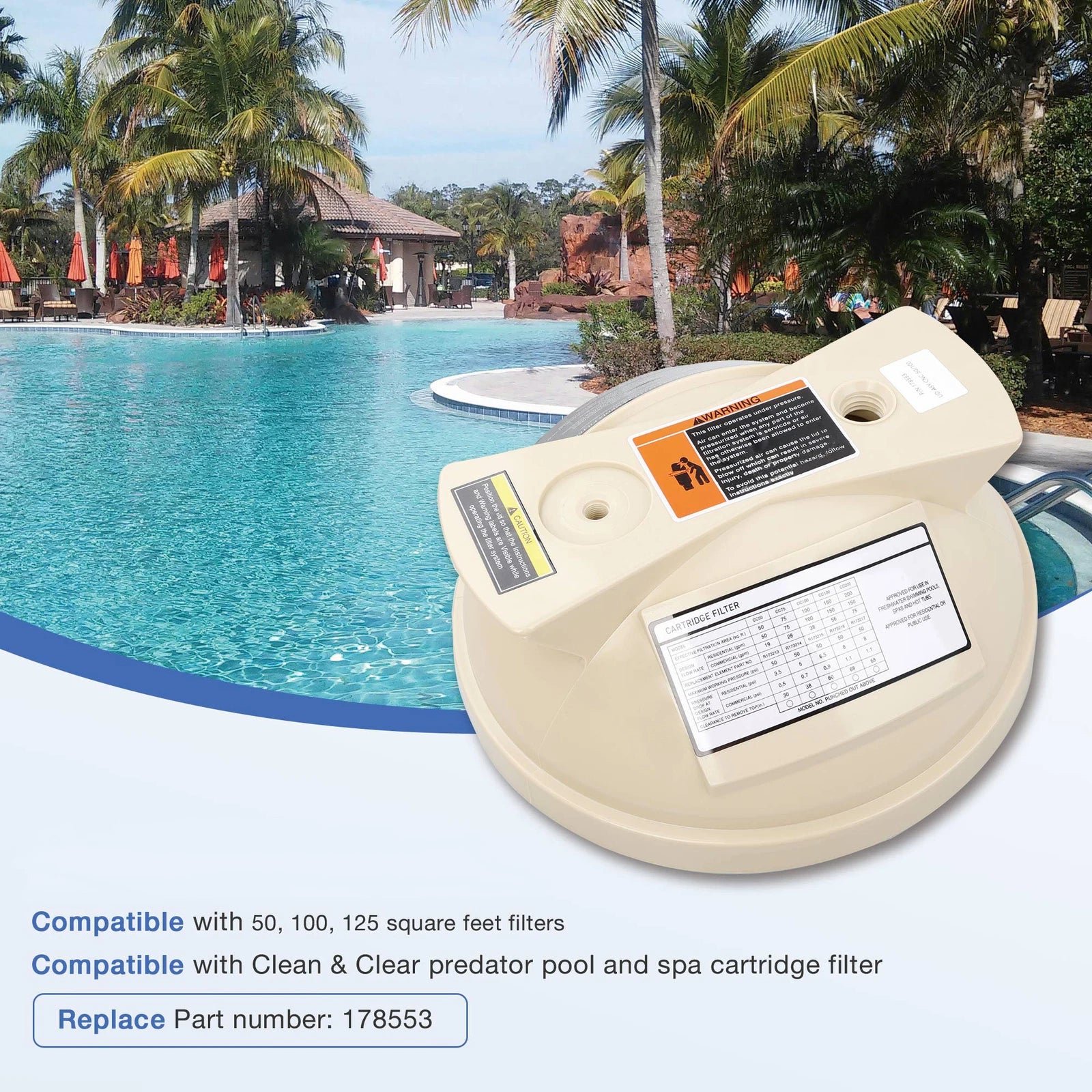 Pool Filter Cover Lid for Pentair Clean & Clear Predator 50 100 125