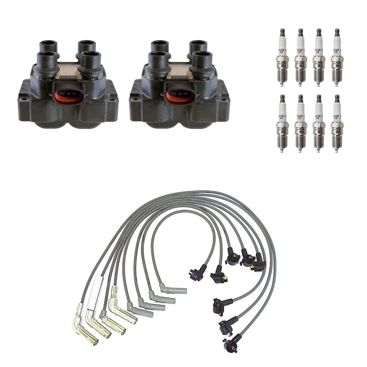 2 Ignition Coil Wires & 8 NGK Nickel Spark Plugs Kit for Ford Explorer (V8)