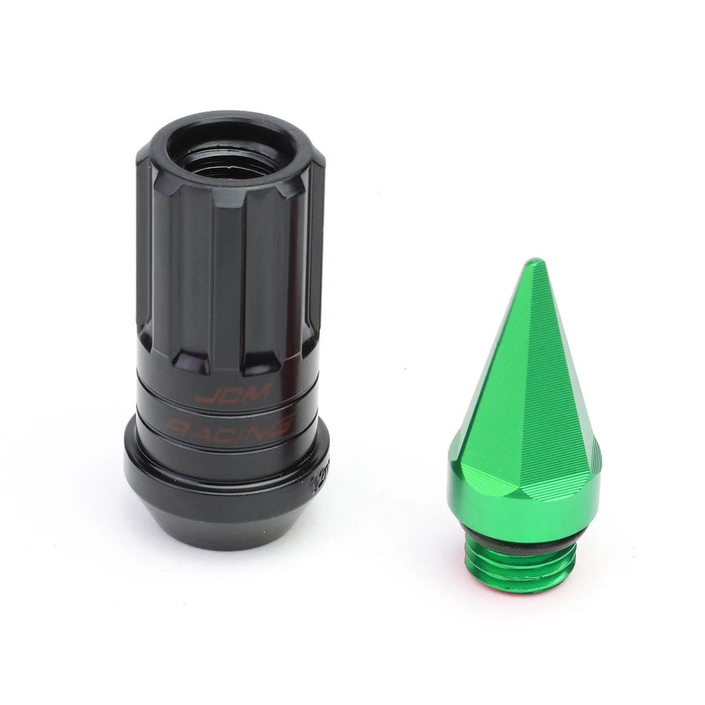 Spiked Cap Steel Green 16" Rim Lug + 4 Lock Nuts + Adapter M12x1.5 (Fits Various)