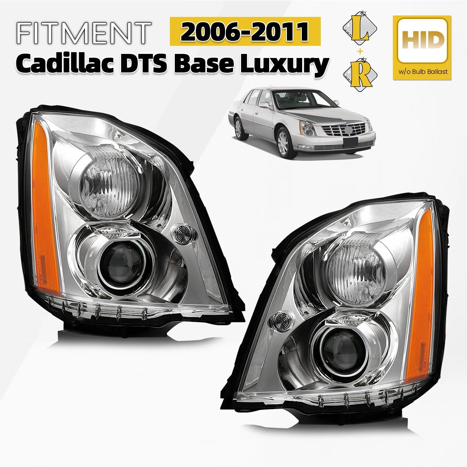 HID Xenon Projector Headlights Assy for Cadillac DTS (2006–2011) L+R Pair