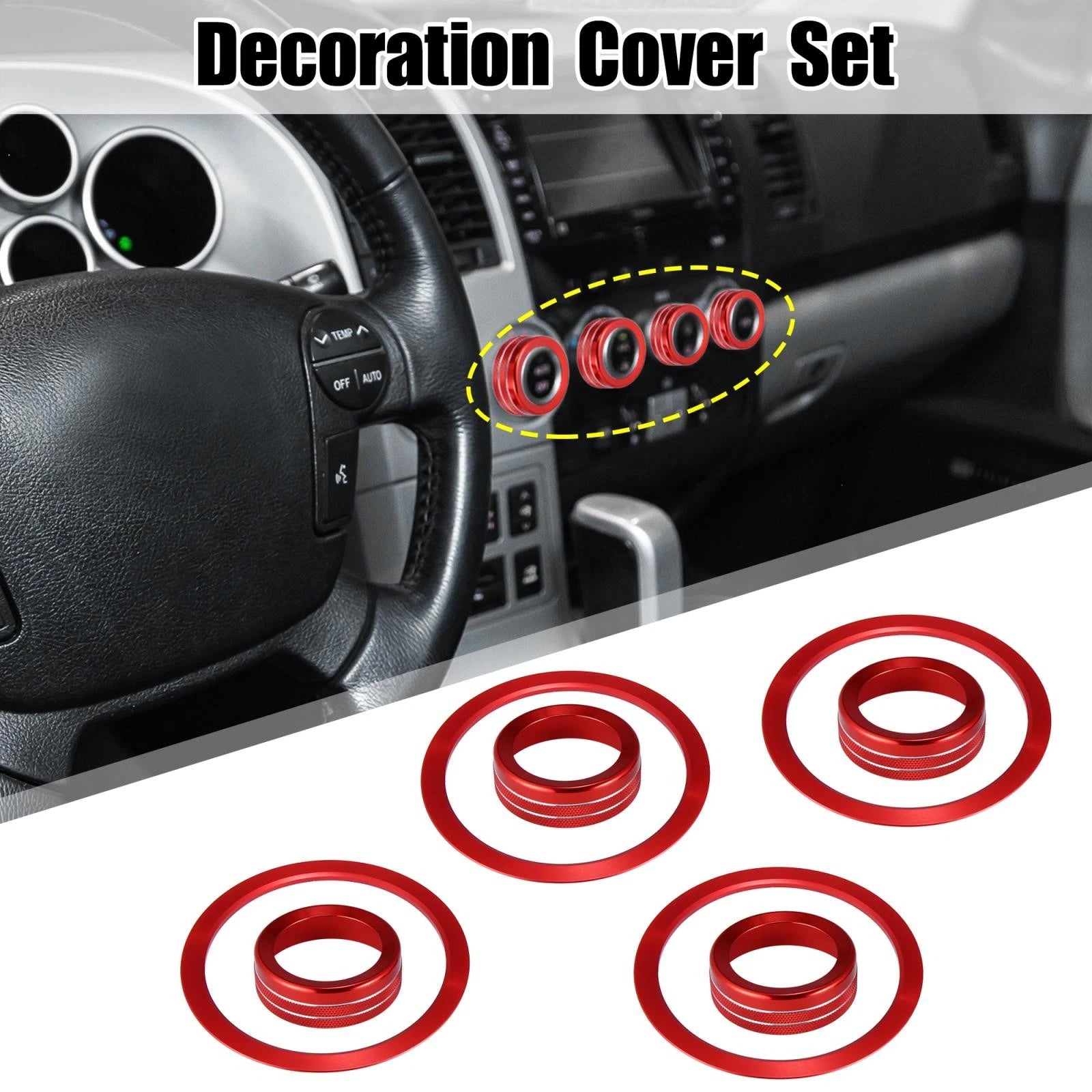 Set of 4 AC Vent Ring Knob Trim Covers for Toyota Tacoma (2016–2020) Red