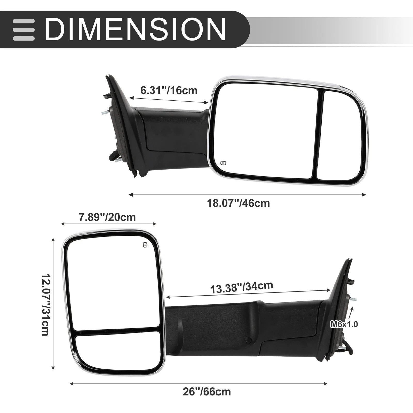 Tow Mirrors for Dodge Ram 1500 2500 (2009–2018) with Lights, Silver Tone, 1 Pair