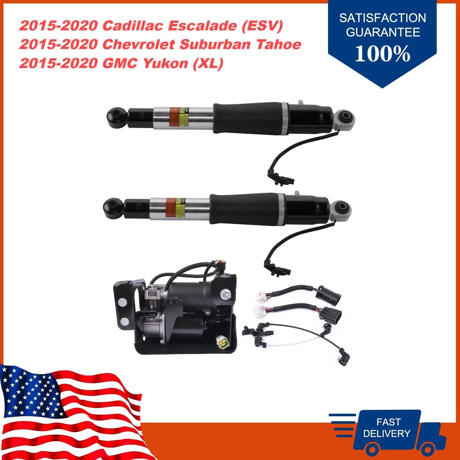 2Pcs Rear Air Shock Struts & Compressor 15254590 for Chevy Tahoe (2015–2017)