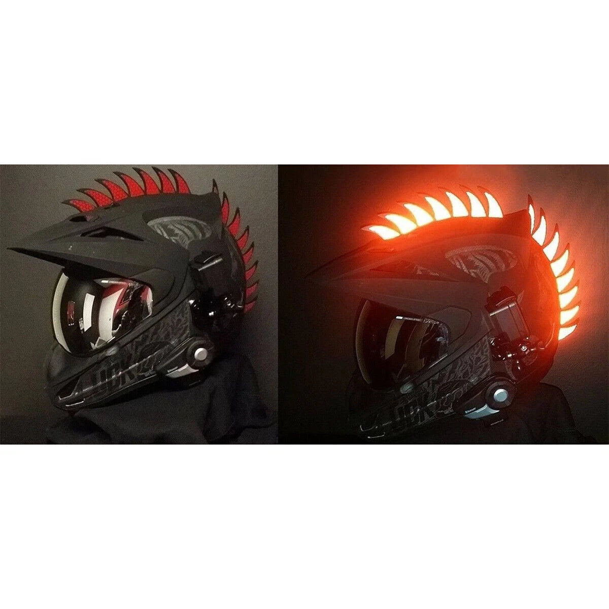 Rubber Helmet Mohawk Spikes for Dirtbike + 3M Reflective Strip