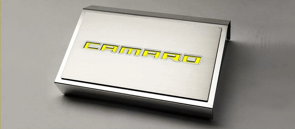 Top Plate w/Yellow Vinyl "CAMARO" Inlay for 2016-20 Camaro w/ACC Fuse Box Cover