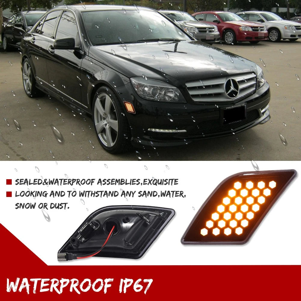 Smoke Lens Amber LED Side Marker Lights for Benz W204 C-Class (2008–2011)