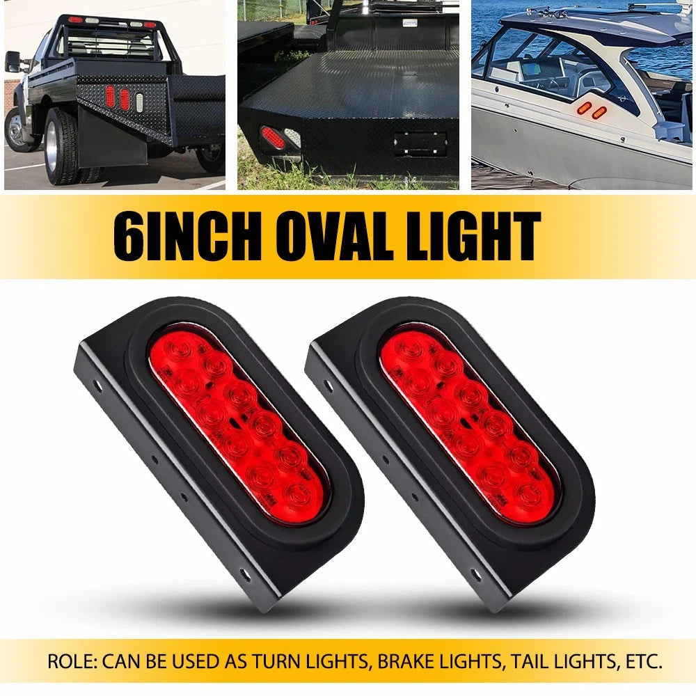 2X 10 LED 6" Red Oval Brake Lights for Car Truck Trailer (w/ Bracket)