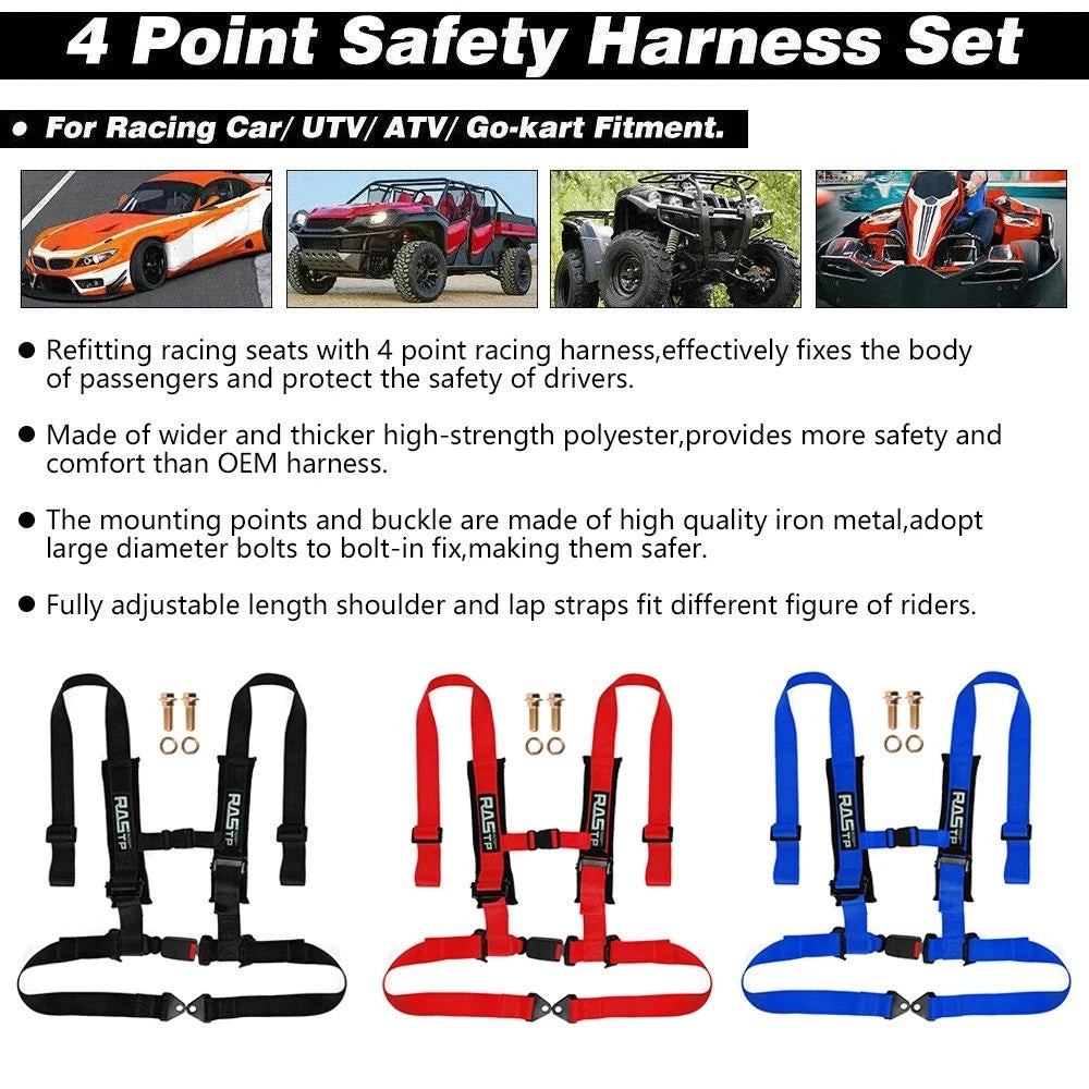 2X 4 Point Racing Seat Belt for CanAm X3, YXZ UTV (Blue, 2" Padding)