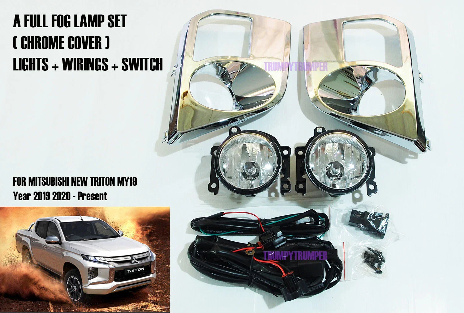 Chrome Cover Trim + Fog Lamp Spot Light for Mitsubishi Triton L200 (2019-2022)