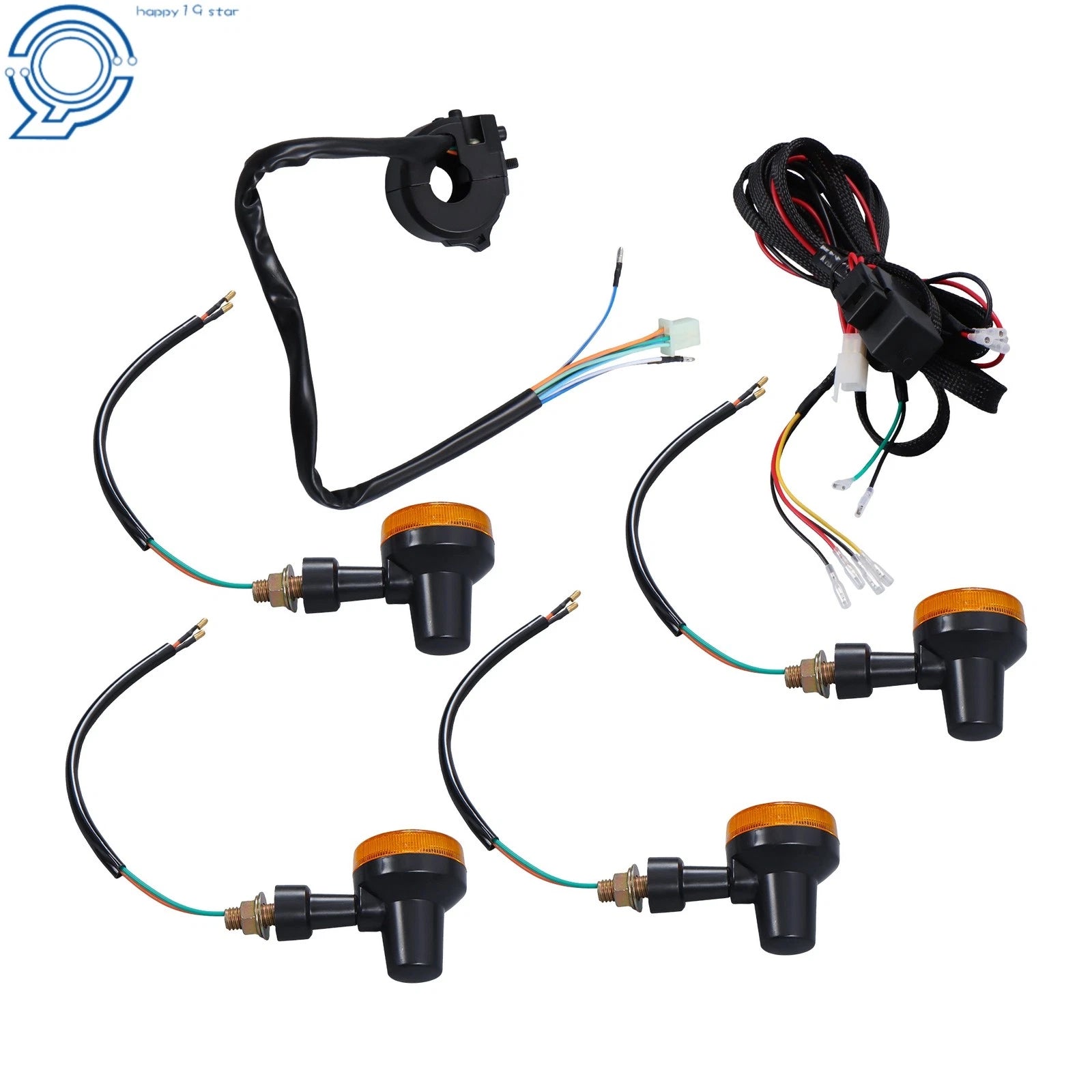 Set of 4 Motorcycle Indicator Wiring Loom Harness Relay Kit Universal