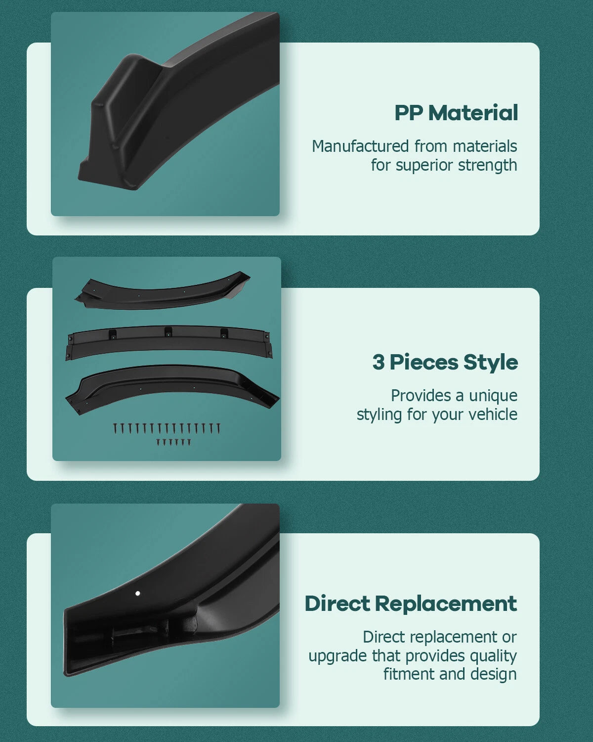 Front Bumper Lip Cover Trim for Hyundai Elantra (2017–2018) Unpainted Black