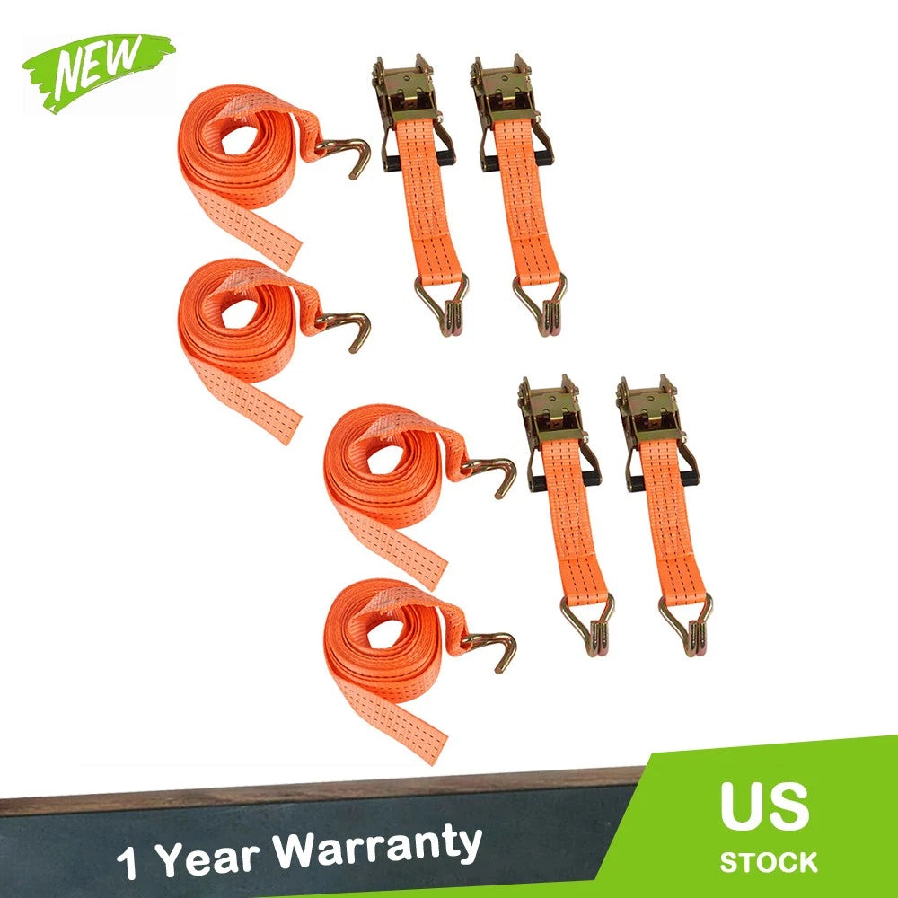 Set of 4 Heavy Duty 1.5" x 15' Ratchet Straps J Hook 4000 lb Tie Downs
