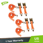 Set of 4 Heavy Duty 1.5" x 15' Ratchet Straps J Hook 4000 lb Tie Downs