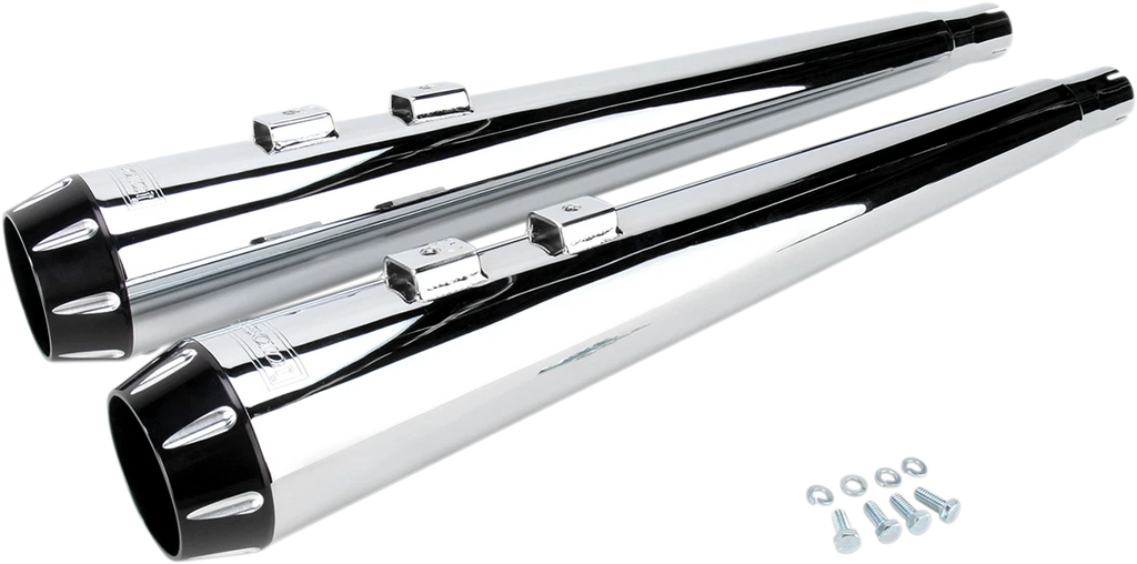 Bassani Exhaust Megaphone Mufflers for - Chrome/Black, Fluted, Performance Baffle