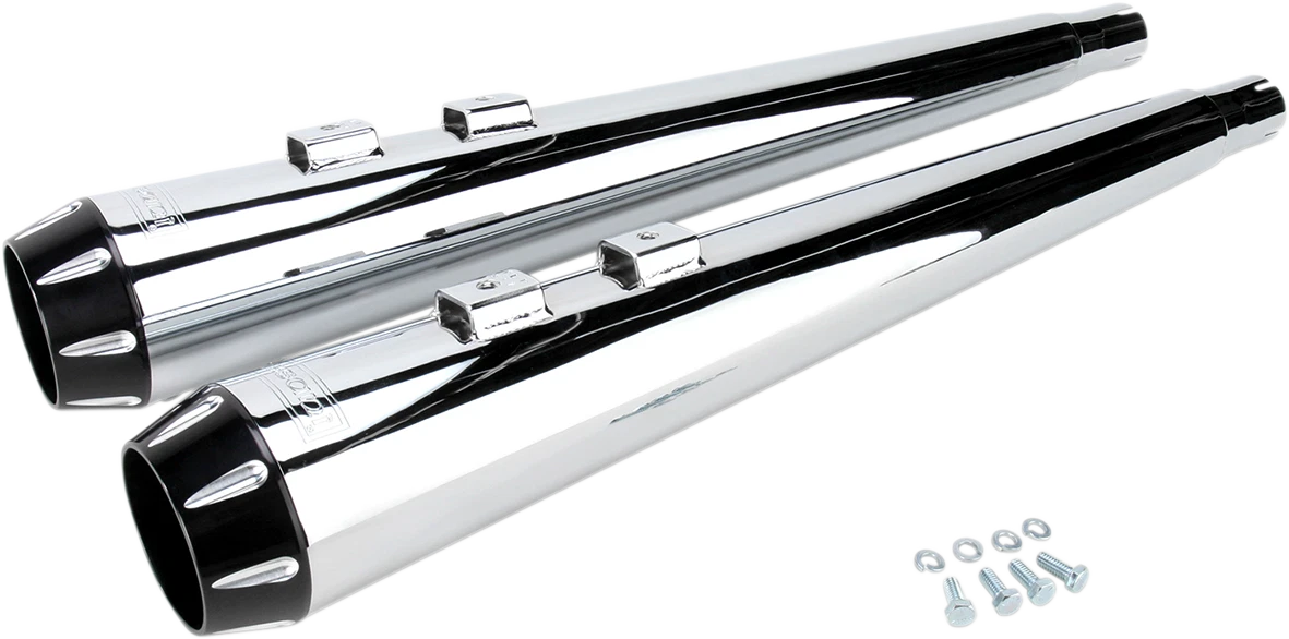 Bassani Exhaust Megaphone Mufflers for - Chrome/Black, Fluted, Performance Baffle
